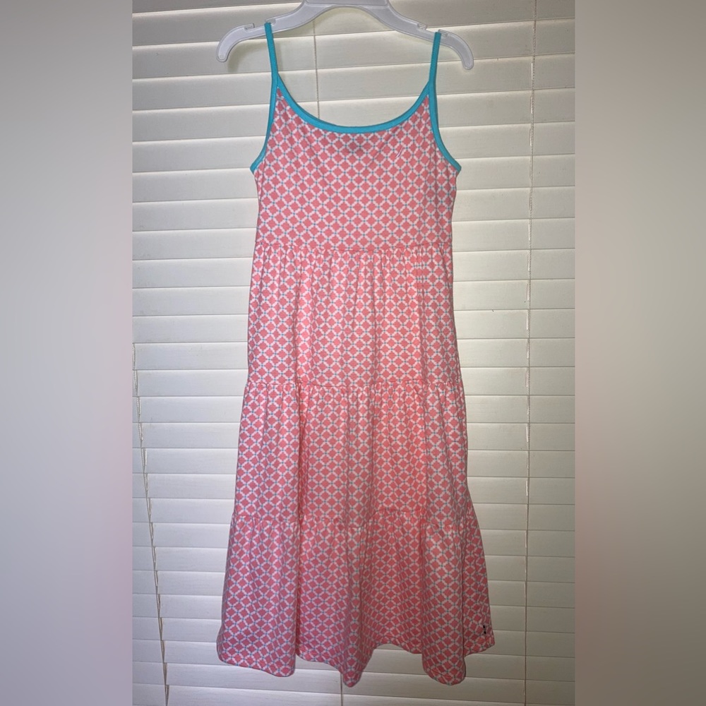 Girls Nautica Dress Sundress Tank Dress Coral/Turquoise EUC Size 12